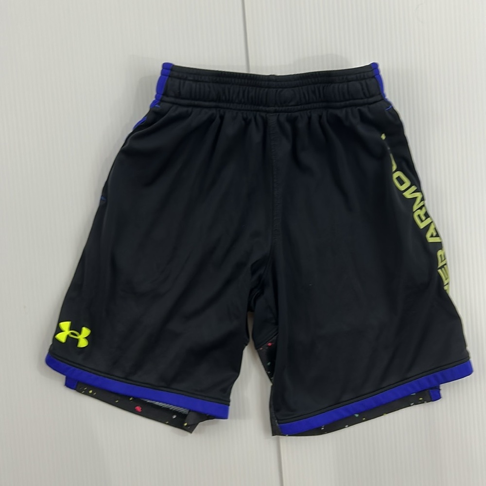 487. Under Armour Kids Black and Purple Athletic Shorts (YSM)